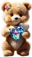 a teddy bear with a flower in its hair is holding a heart