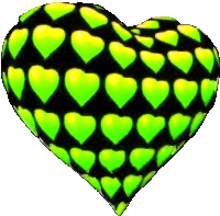 a black heart with green hearts on it on a white background