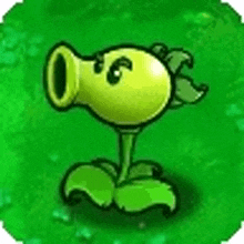 a cartoon drawing of a peashooter from plants vs zombies on a green background .