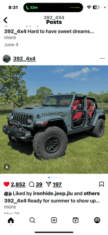 a screenshot of 392 4x4 posts shows a picture of a jeep