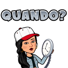 a cartoon of a woman holding a clock with the words quando written above her