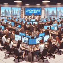 a large group of people are working in a jayavegas site admin room