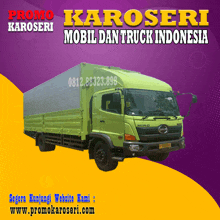 a green hino truck is advertised on a purple background