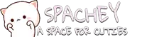 a logo for spachey a space for cuties with a cat on it