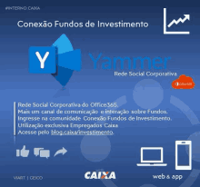 a blue background with a caixa logo and the word yammer