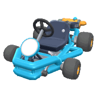 a blue go kart with a steering wheel