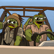 a cartoon of two green frogs one of whom is wearing a name tag that says hoff