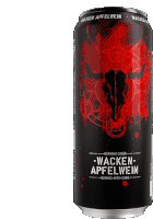 a can of german cider with a bull head on it