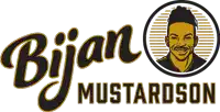 a logo for bijan mustardson with a picture of a smiling man