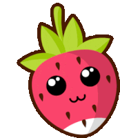 a cartoon drawing of a strawberry with a green leaf on top