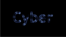 the word cyber is written in glowing blue letters on a black background