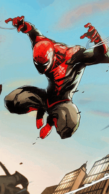 a drawing of a man in a spiderman costume jumping in the air