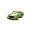 a green car from the movie cars is on a white background .