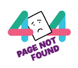 a page not found logo with a sad face on it .