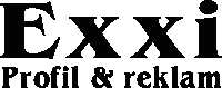 the logo for exxi profil & reklam is black and white