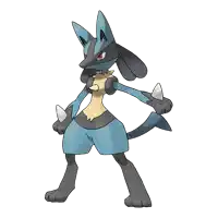 a cartoon drawing of a pokemon with blue shorts and black paws