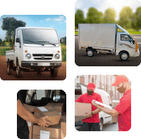 a collage of four pictures shows a white tata truck