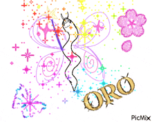 a drawing of a fairy with the word oro on the bottom right