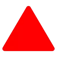 a red triangle on a white background with a white border