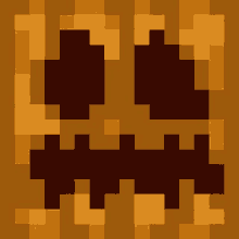 a pixel art of a pumpkin with a scary face on it .