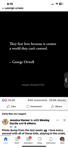 a facebook page with a quote from george orwell