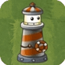 a lighthouse with a life preserver attached to it .