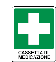 a green sign that says cassetta di medicazione on it