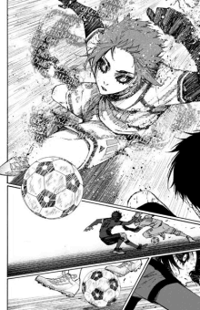 a soccer player is kicking a soccer ball in a black and white manga .