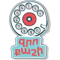 a drawing of a rotary phone with the words qnn push below it