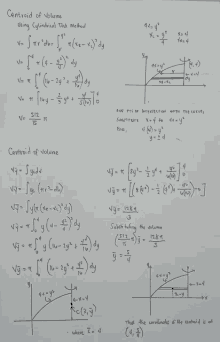 a sheet of paper with mathematical equations on it titled centroid of volume