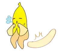 a cartoon drawing of a banana with a blue bubble coming out of it 's mouth