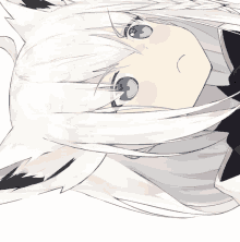 a girl with white hair and green eyes looks down