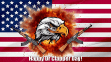 an american flag with a bald eagle and two ak-47s on it