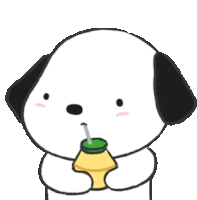 a cartoon dog is drinking through a straw from a yellow cup .