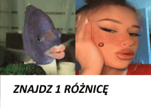 a picture of a fish next to a picture of a woman with freckles on her face