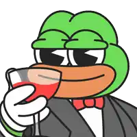 a cartoon frog wearing a tuxedo and bow tie is drinking a glass of red wine