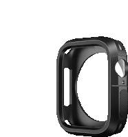 a black apple watch case with a hole in the middle on a white background .