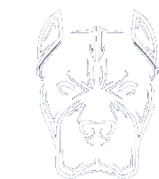 a black and white drawing of a dog 's head with a tribal design on it .