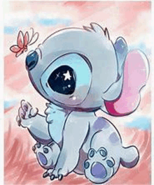 a drawing of a baby stitch with a butterfly on its head .