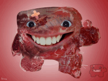 a piece of meat with a bandage on it 's head is smiling