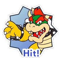 a sticker of bowser with the word hit on the bottom