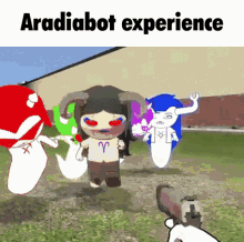 a cartoon of a girl with horns and the words " aradiabot experience "