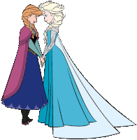 anna and elsa from frozen holding hands and looking at each other