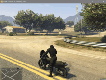 a person riding a motorcycle in a video game that says fivem dark life rp