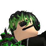 a roblox character with green hair and headphones on .