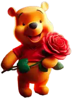 winnie the pooh bear holding a red rose in his hand