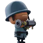 a cartoon soldier is holding a cannon in his hand .