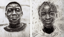 two black and white portraits of a man and a woman are next to each other