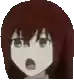 a pixel art of a girl with long brown hair making a surprised face .