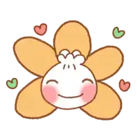 a cartoon drawing of a flower with a face and hearts around it